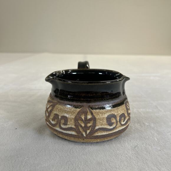 Art Studio Pottery Ladle Earthenware With Handle Signed Double Spout Brown Glaze - Picture 4 of 10